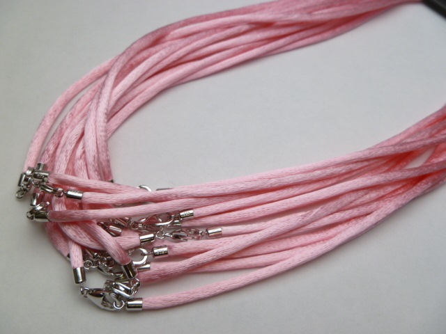 16"- 2mm Light Pink American Satin Necklace w/ 925 Silver